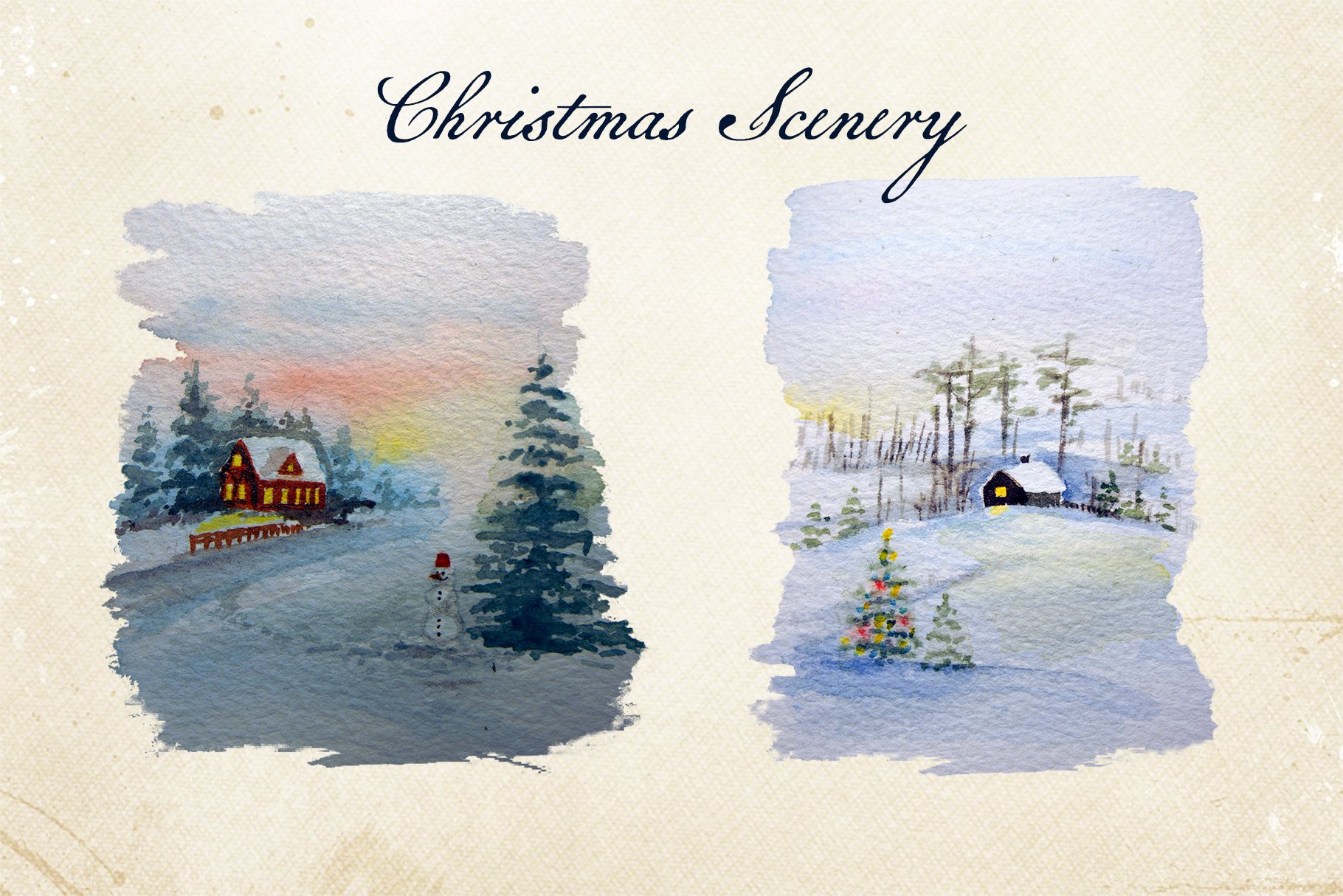 Christmas nature in a watercolor style which looks like an art picture.