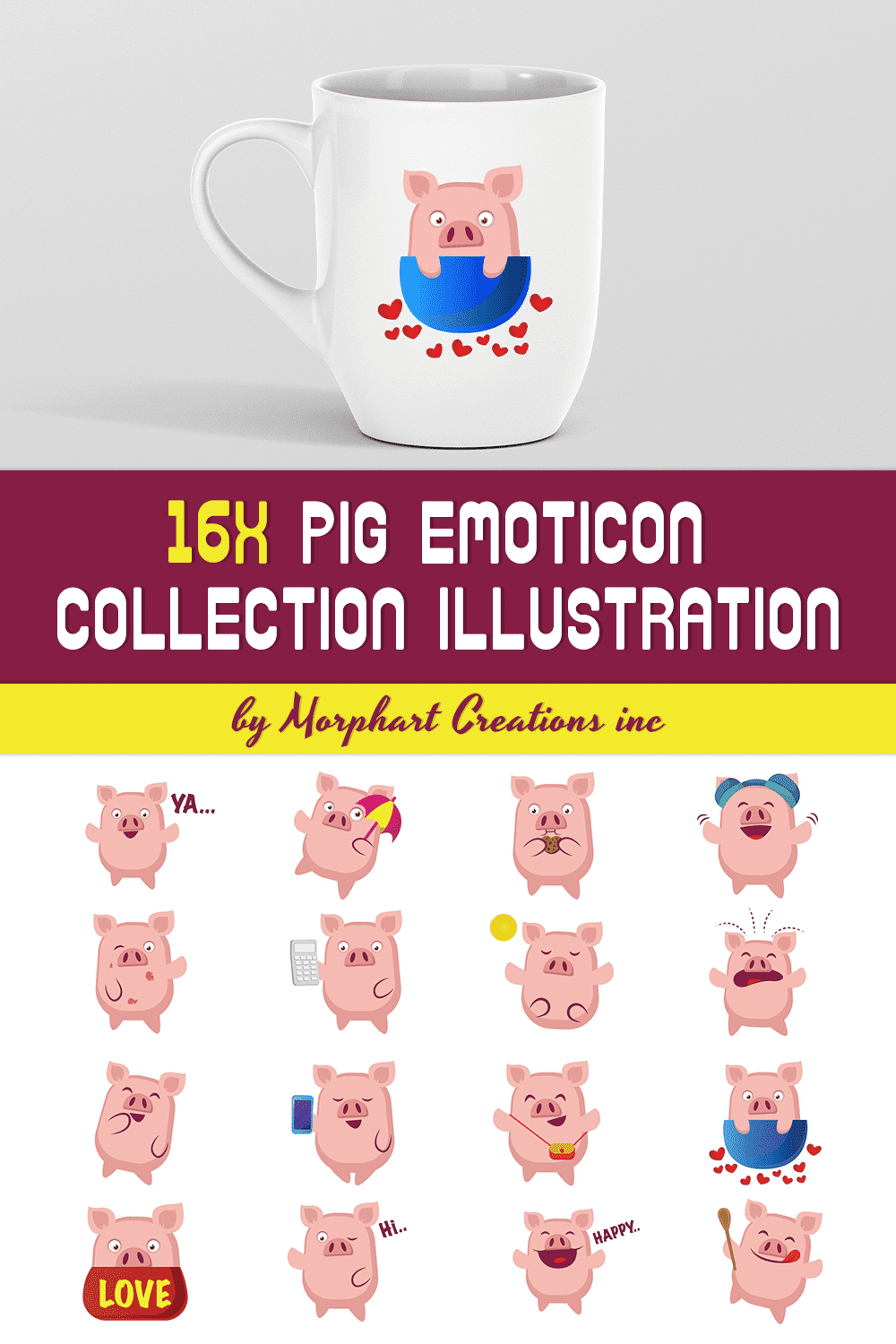 Collection of beautiful images of pigs emoticons.