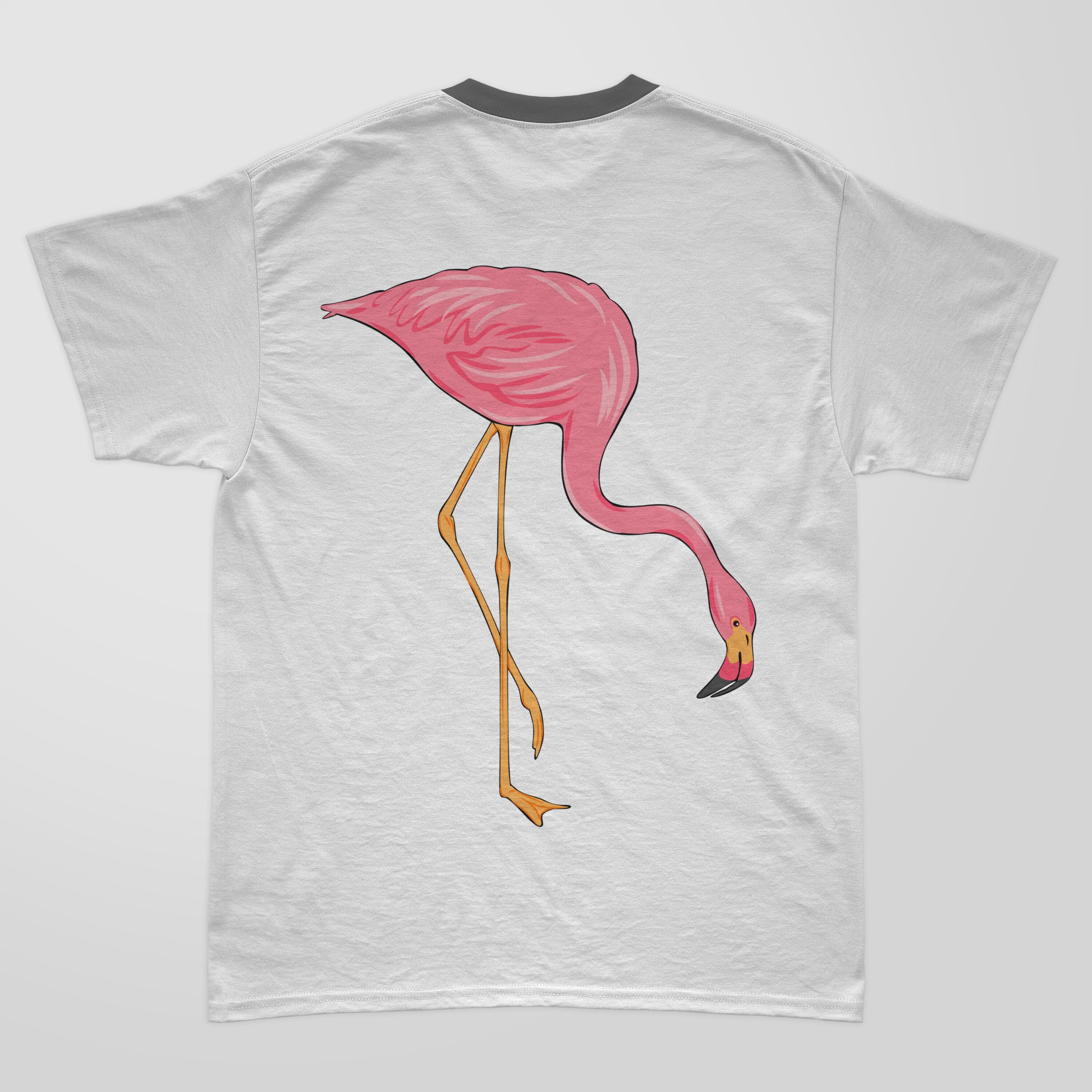 Classic pink flamingo on the classic white t-shirt.