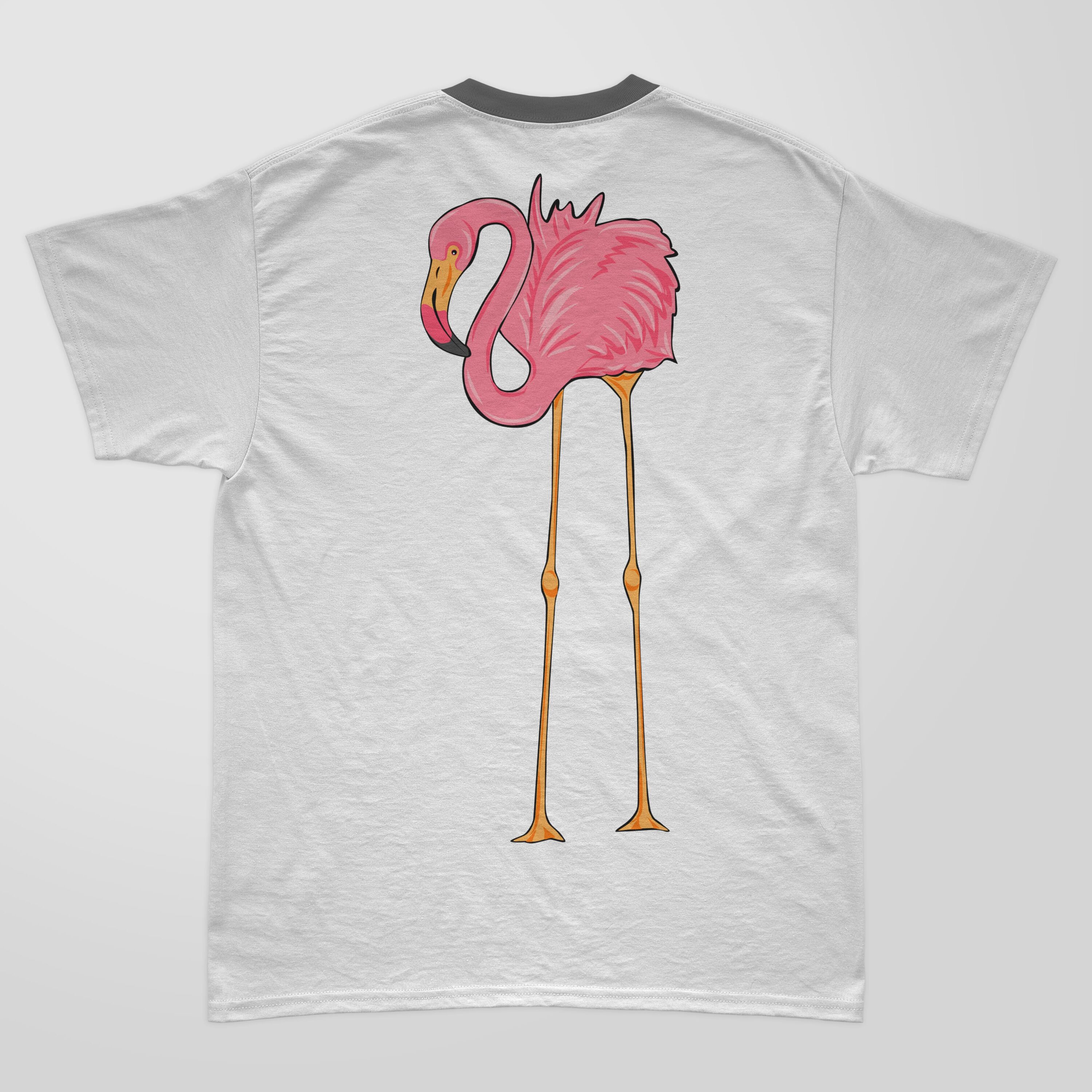 Cute pink flamingo on the white t-shirt.