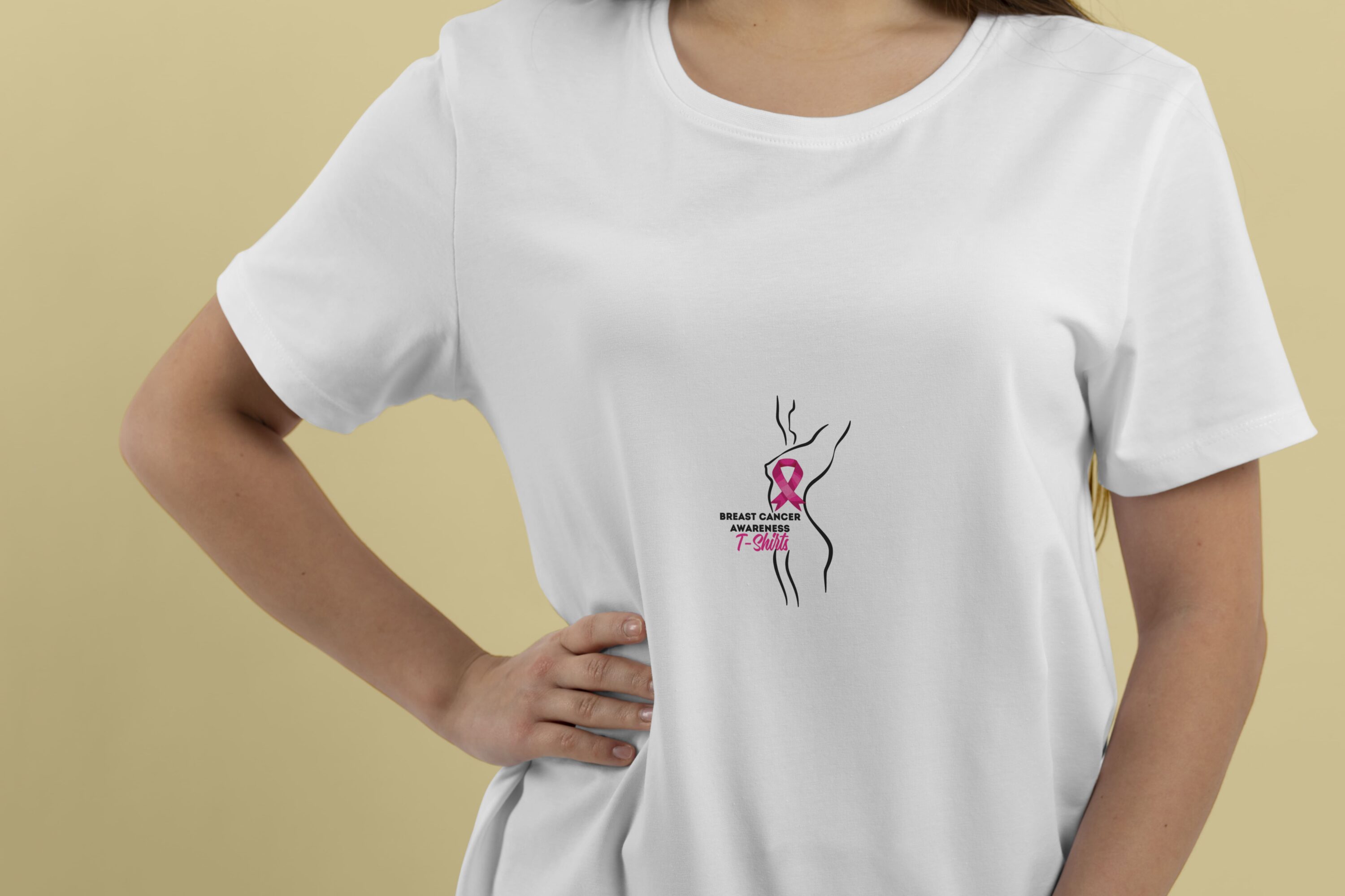 Delicate women body with the pink breast cancer ribbon.