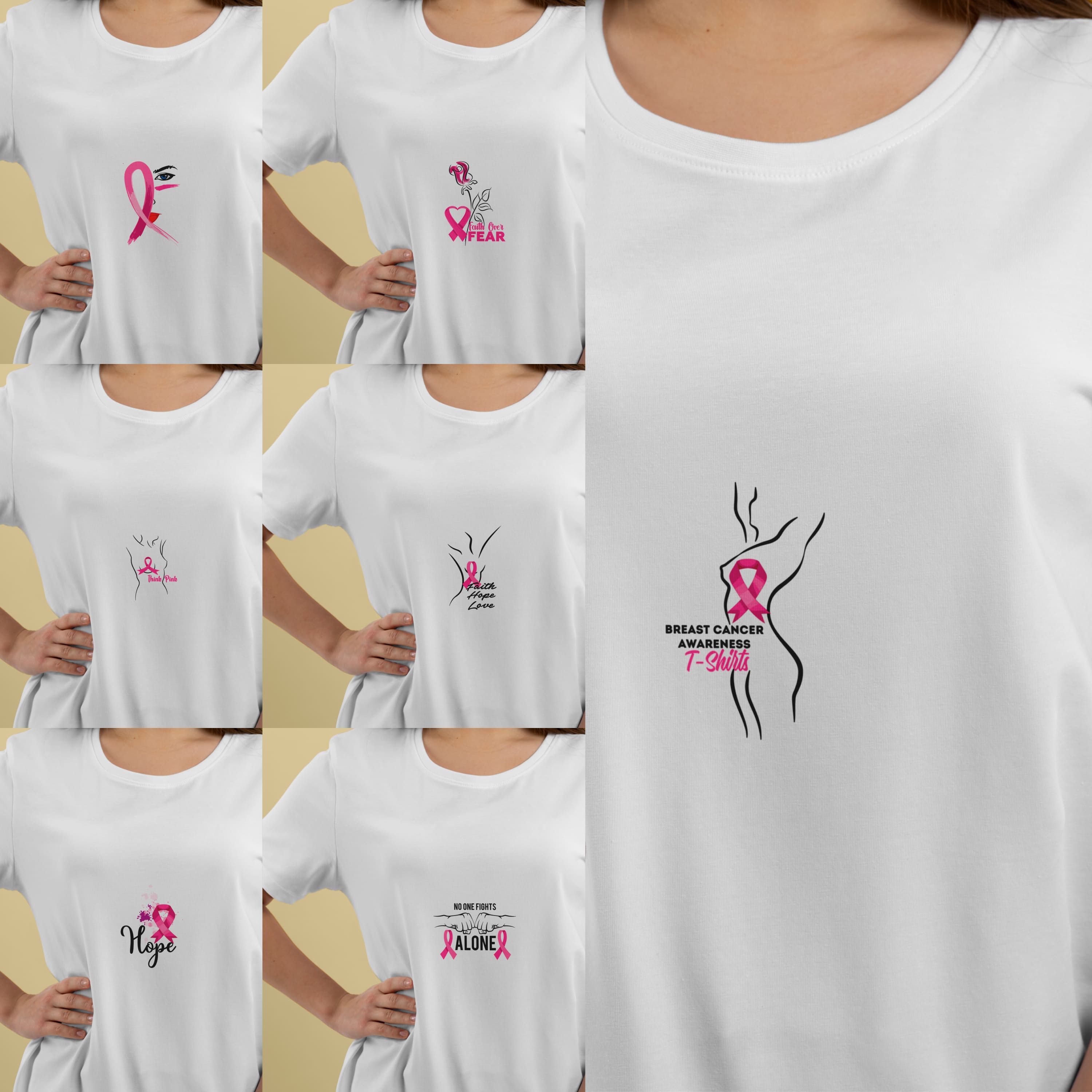 pink ribbon breast cancer SVG T-shirt Designs Bundle cover.