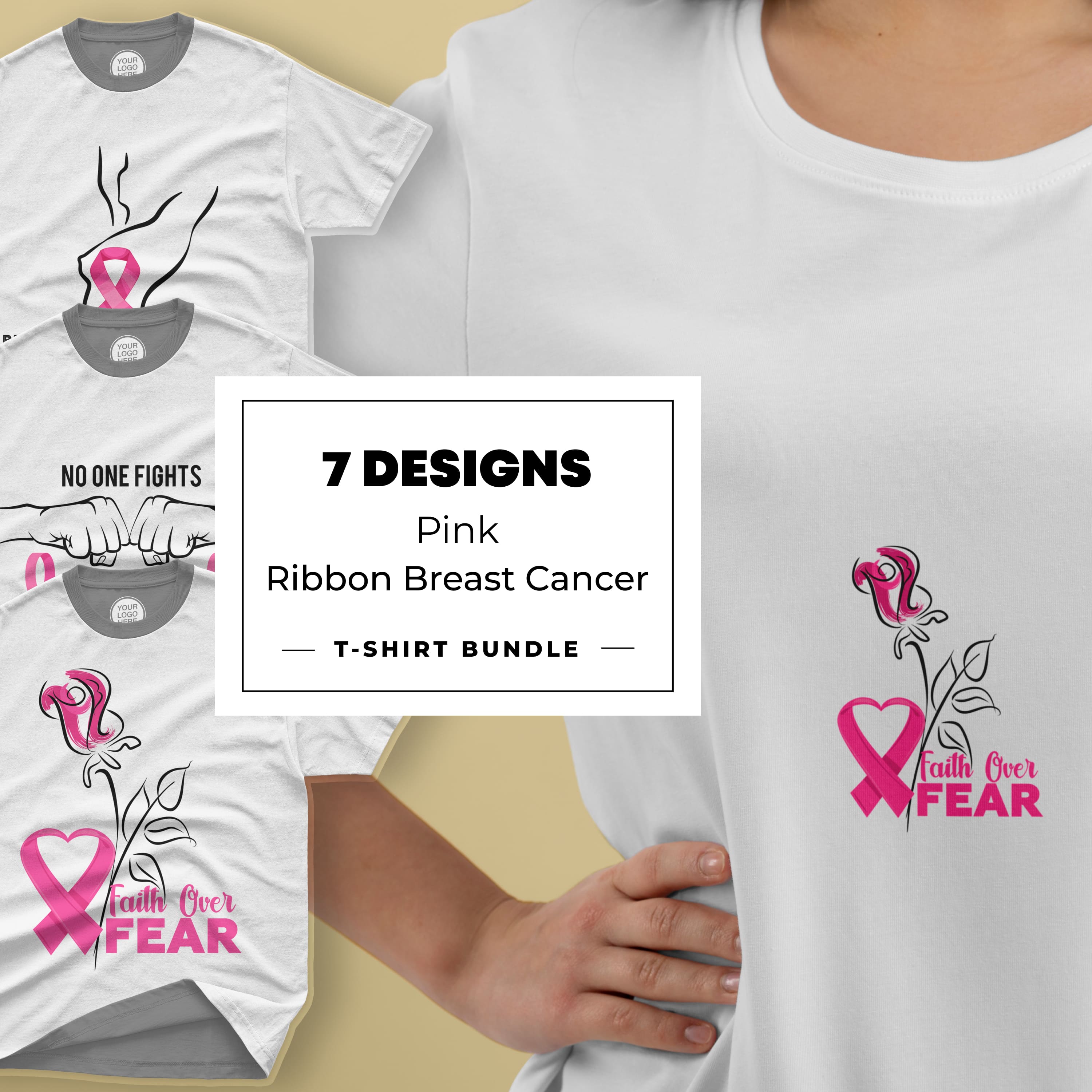pink ribbon breast cancer SVG T-shirt Designs Bundle.