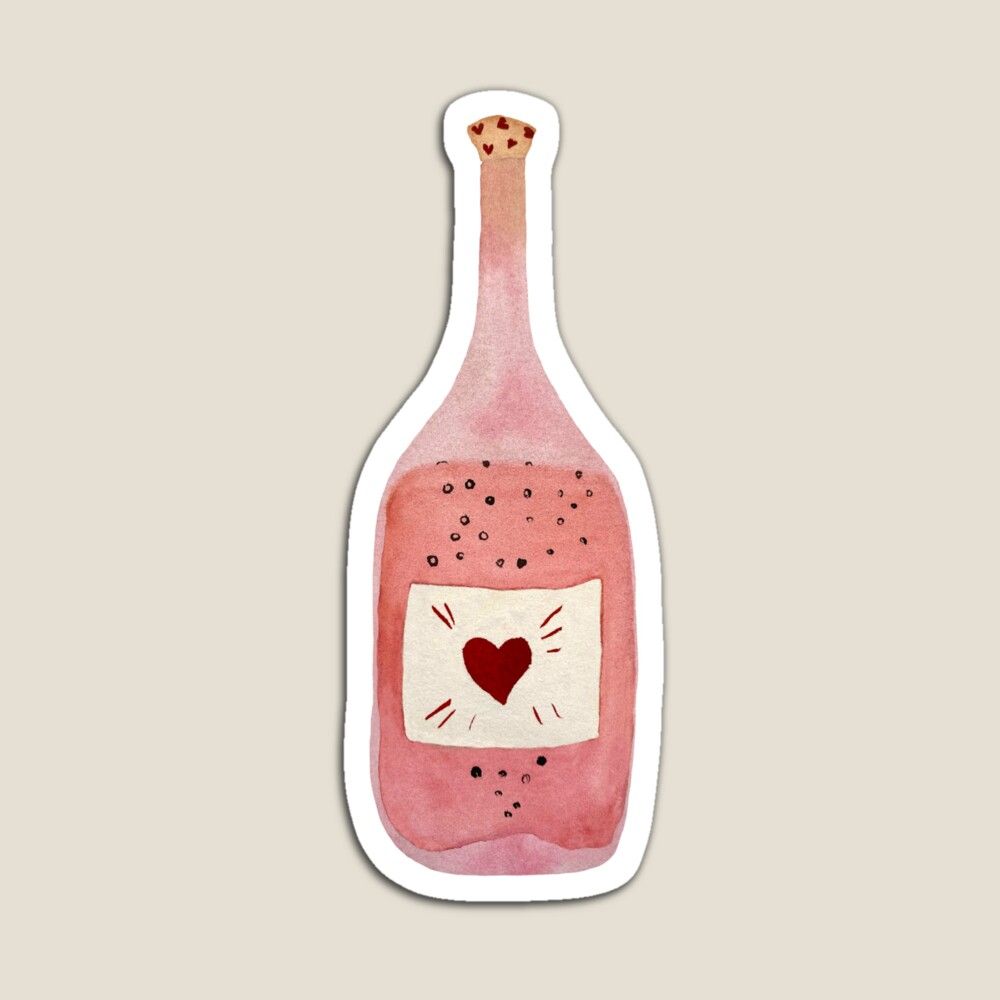 Magnet Pink Valentines Bottle Watercolor Illustration preview image.