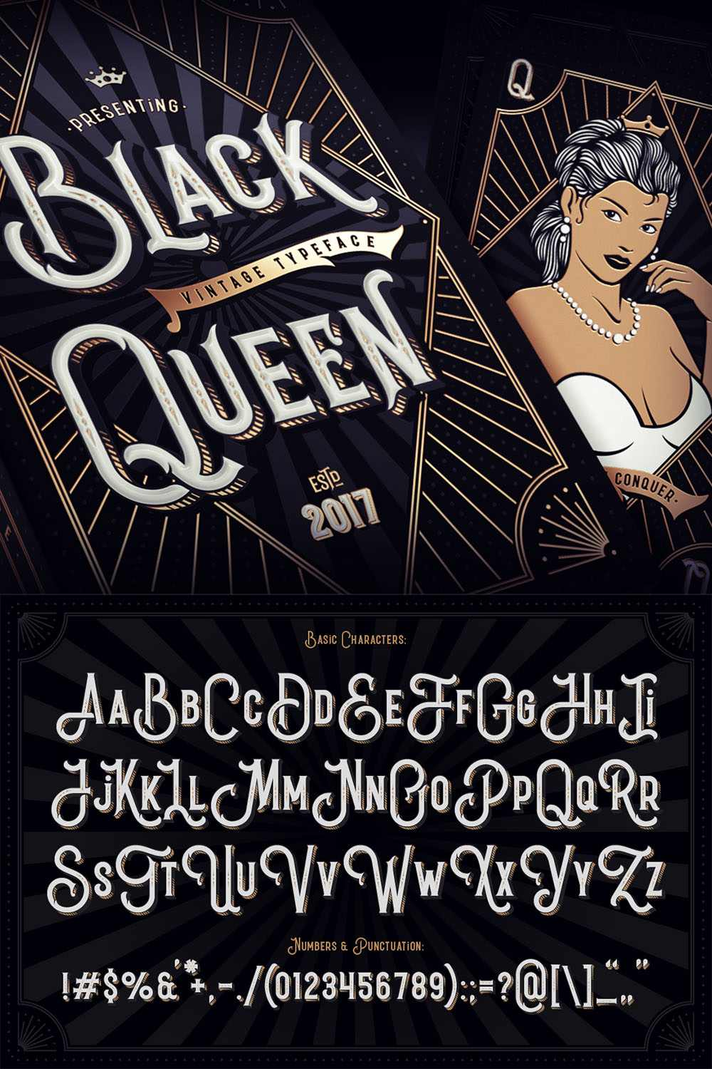 Vintage Typeface Font Black Queen pinterest image.