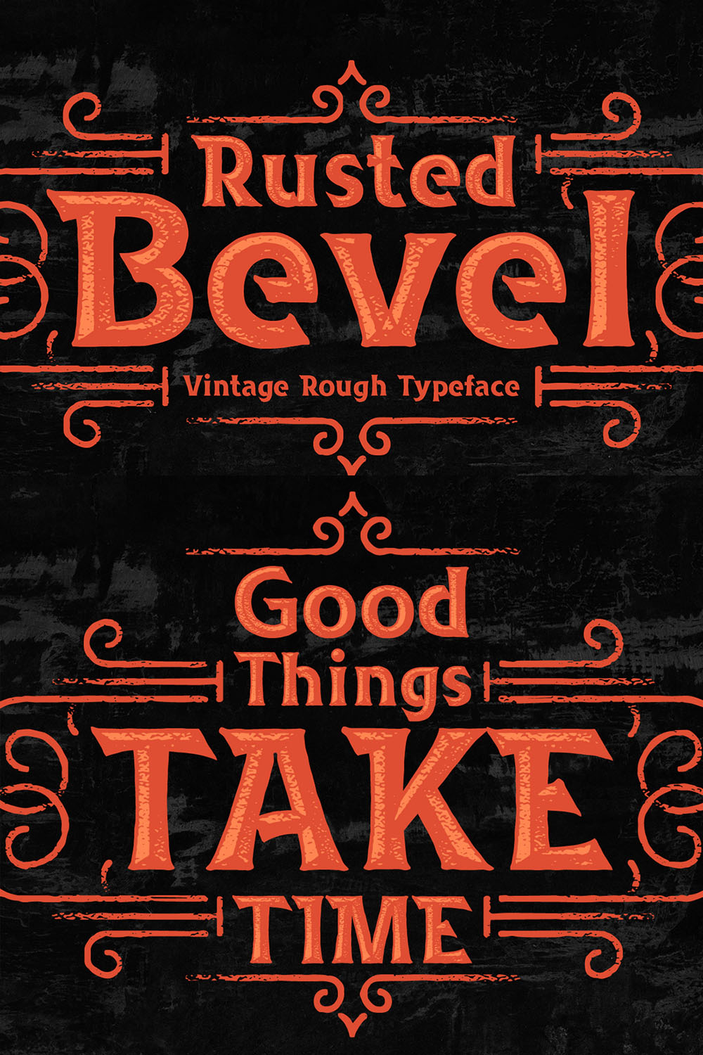 Rusted Bevel Typeface Pinterest Collage image.