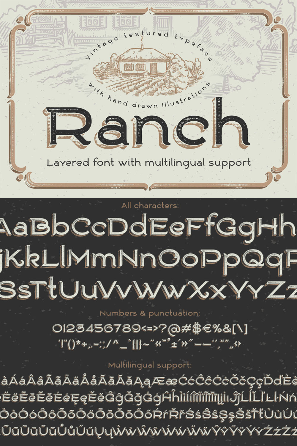 Vintage Typeface Font Ranch and Illustrations pinterest image.