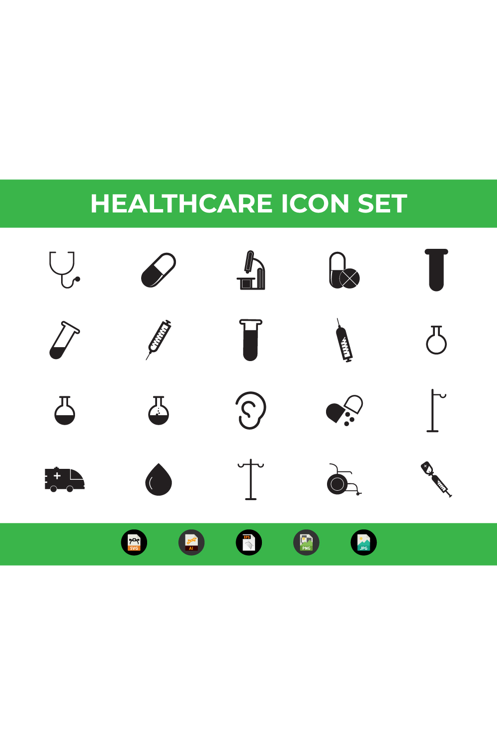 Pinterest images with medical icons set.