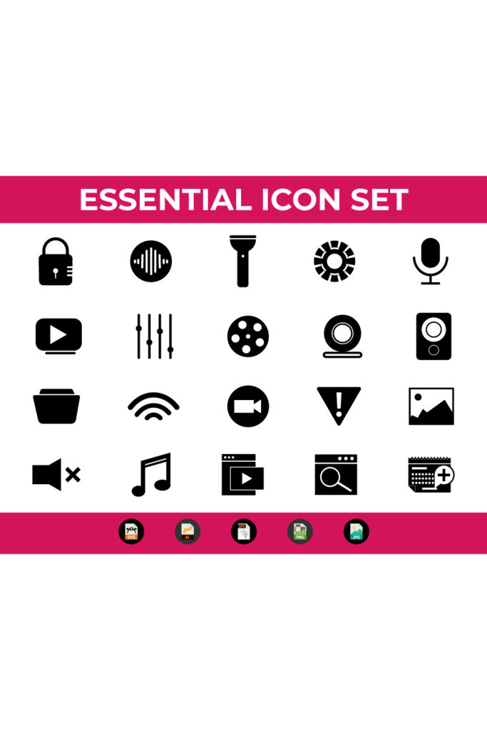 30 Flat Essential Icon Pack Vector Illustrations - MasterBundles