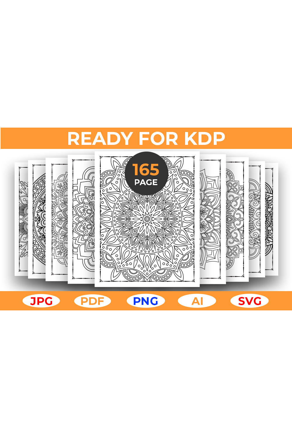 165 Mandala Coloring Page Bundle for KDP pinterest image.