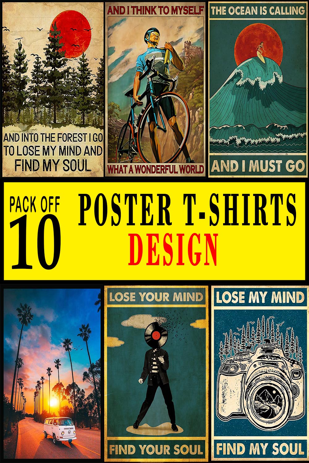 10 Poster T-Shirt Designs Bundle pinterest image.
