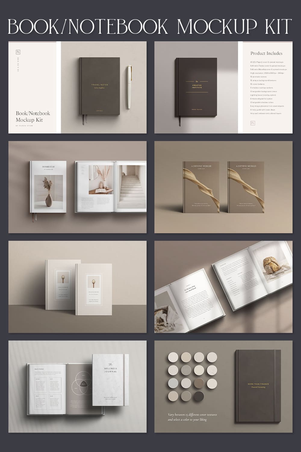 A pack of images of books and notebooks with a beautiful design.