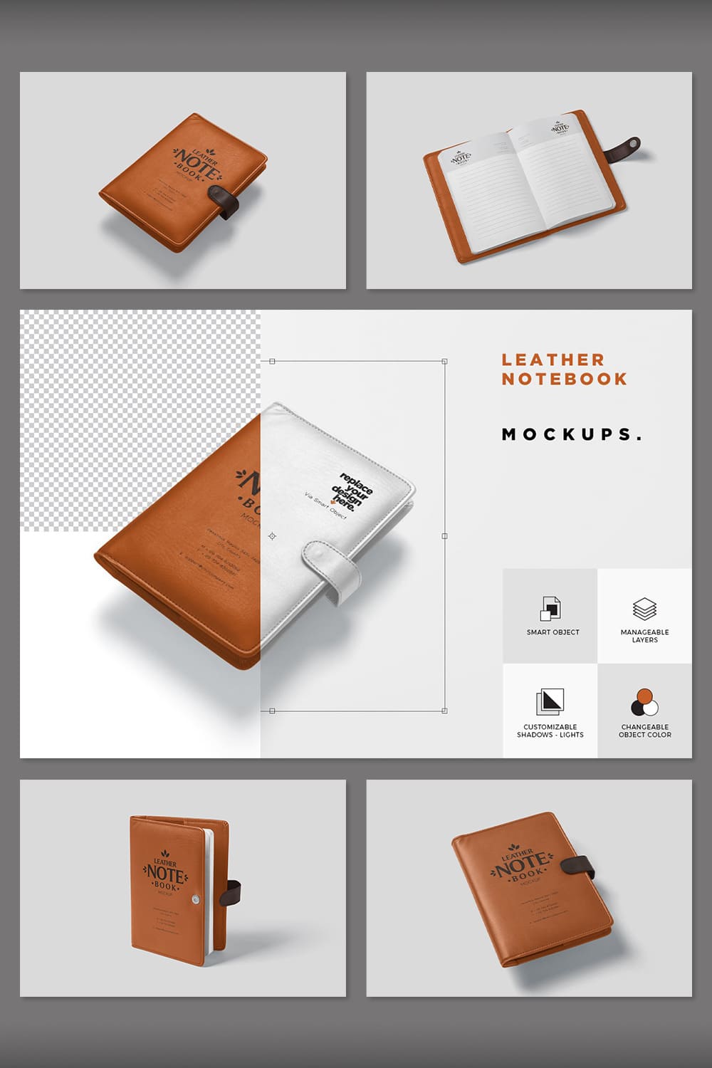 Collection of images of leather notebooks with great designs.
