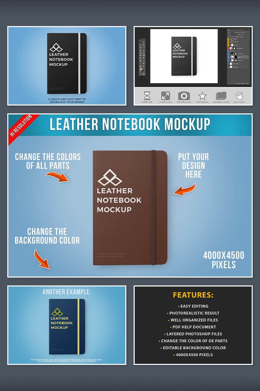 Notebook Leather Cover Mockup PSD - Pinterest.