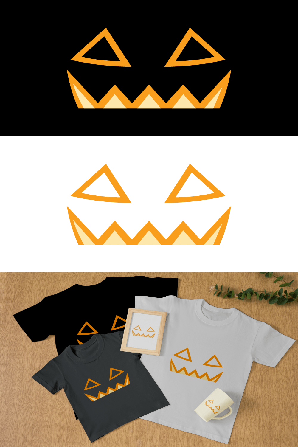 Collection of images of t-shirts with exquisite prints on the theme of halloween.