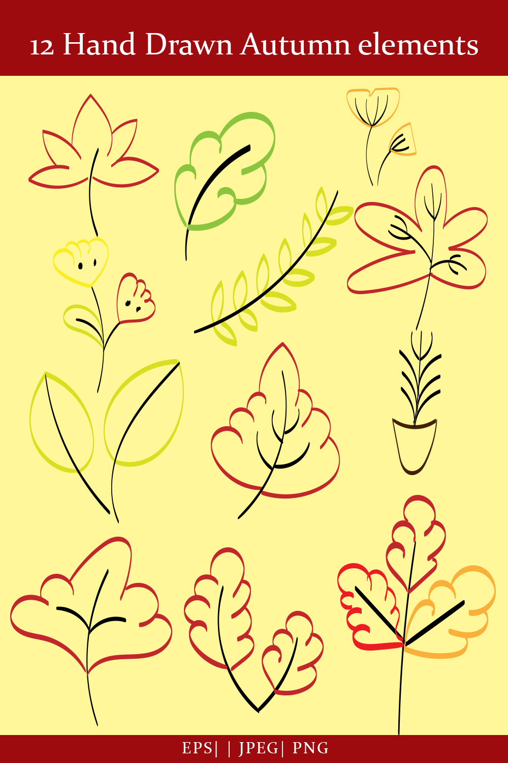 12 Hand Drawn Autumn Elements - Only $5 pinterest image.