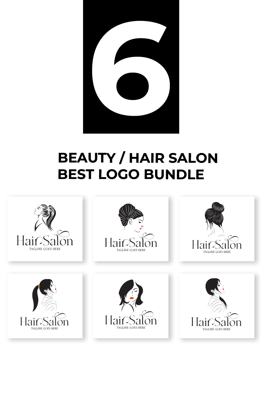 Pinterest collage image with all Hair & Beauty Salon Logo Template.