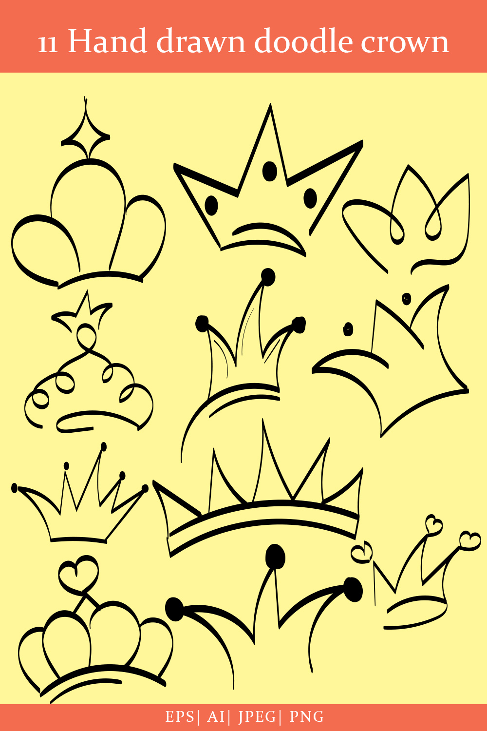 11 Hand Drawn Doodle Crowns - Only $5 pinterest image.