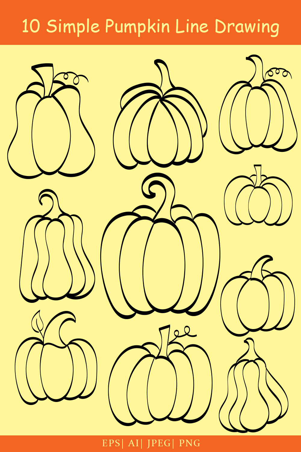 Simple Pumpkin Line Drawing pinterest image.