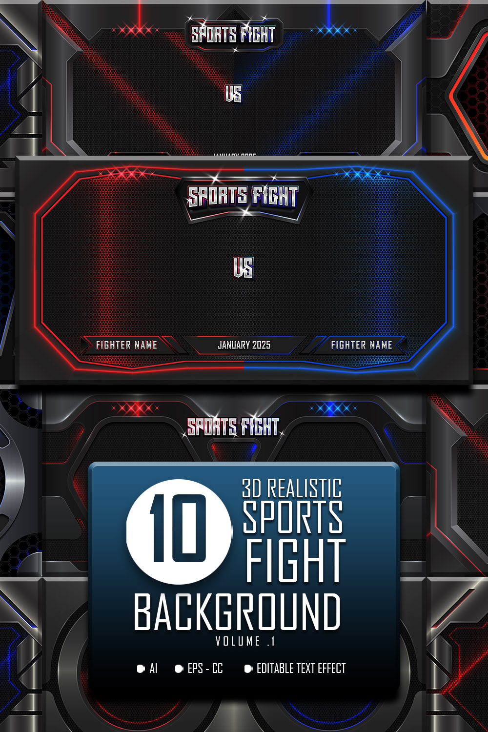 10 Sports Fight Posters and Backgrounds in 3D Realistic Style pinterest image.