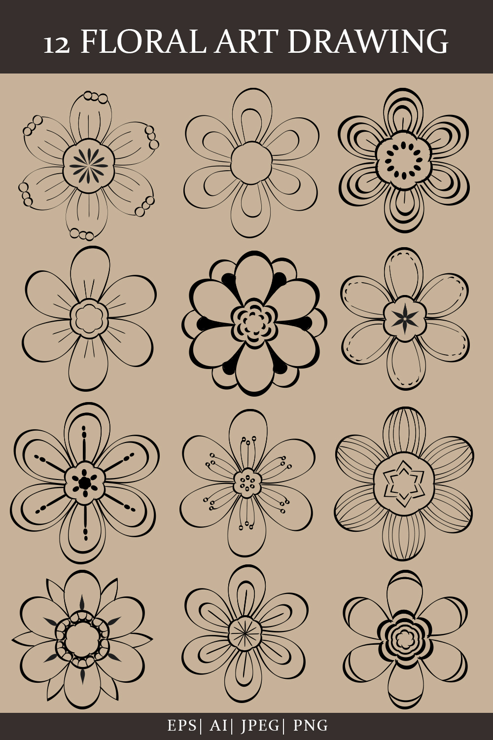 Floral Art Drawing With Line-Art pinterest image.