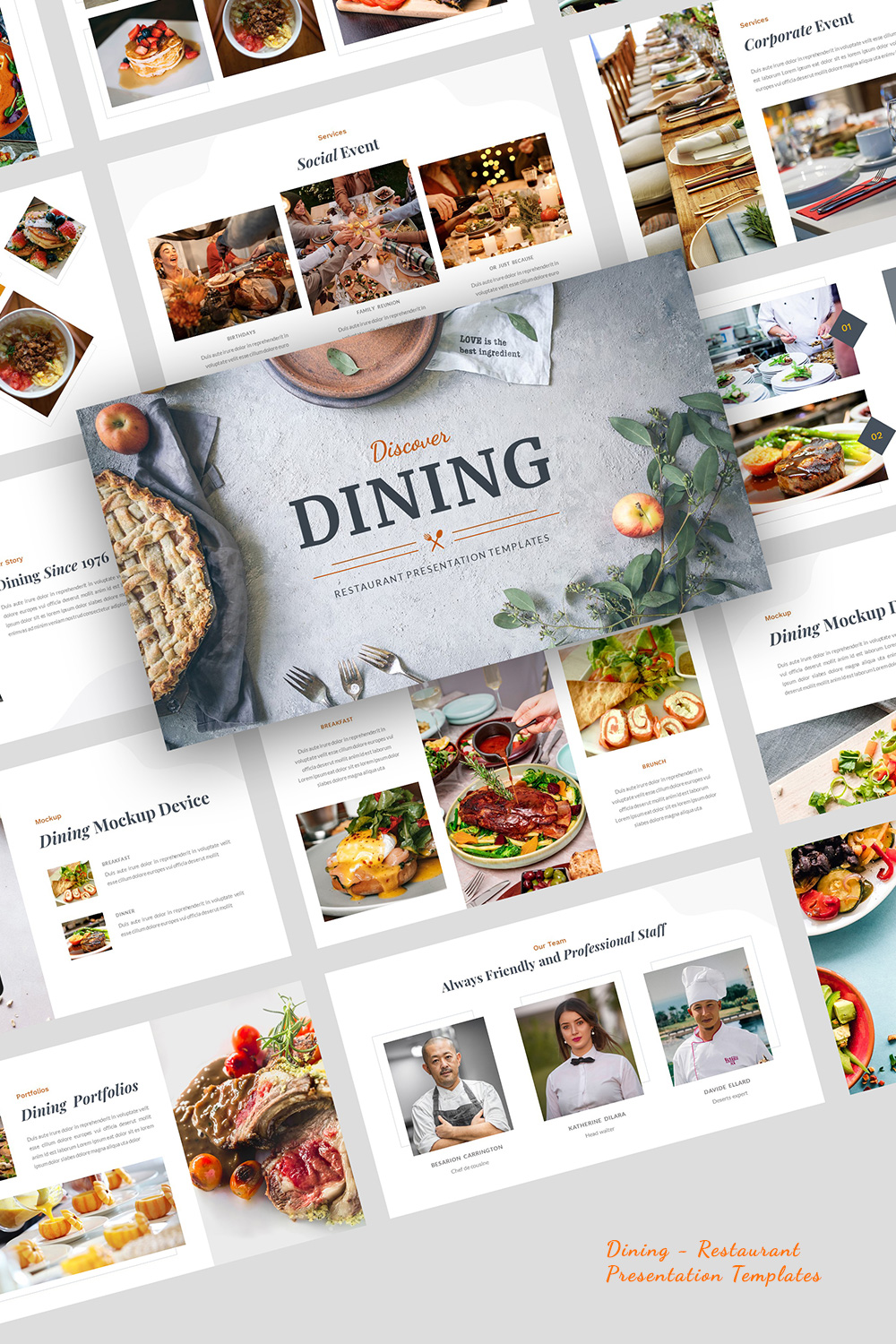 Dining - Restaurant Presentation PowerPoint Template Pinterest Collage image.