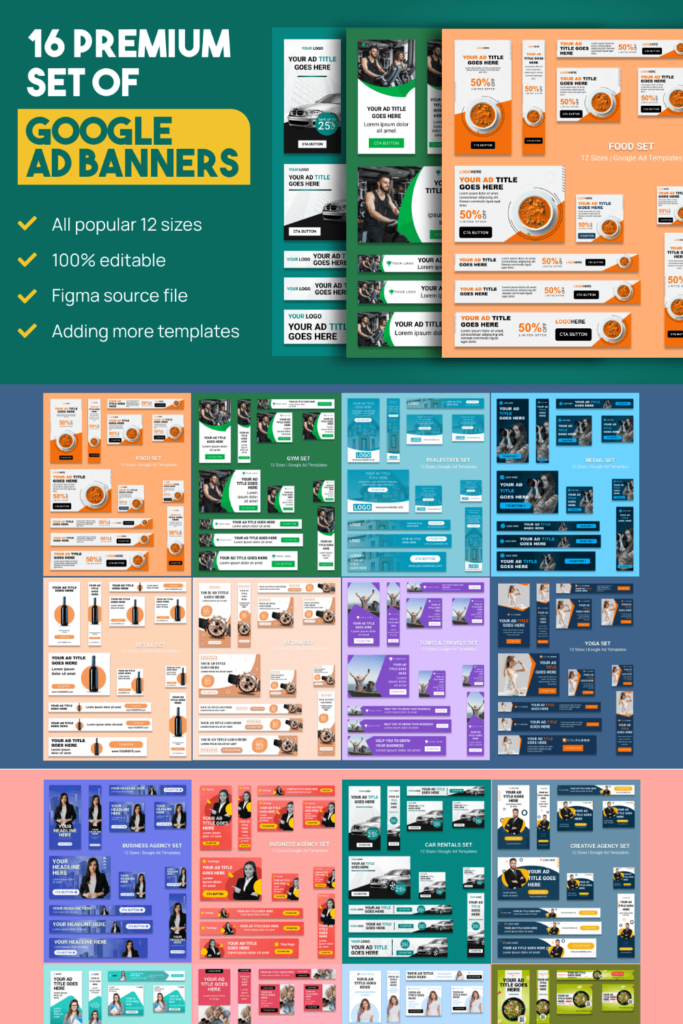 16 Sets of google banner ad designs for 15 MasterBundles