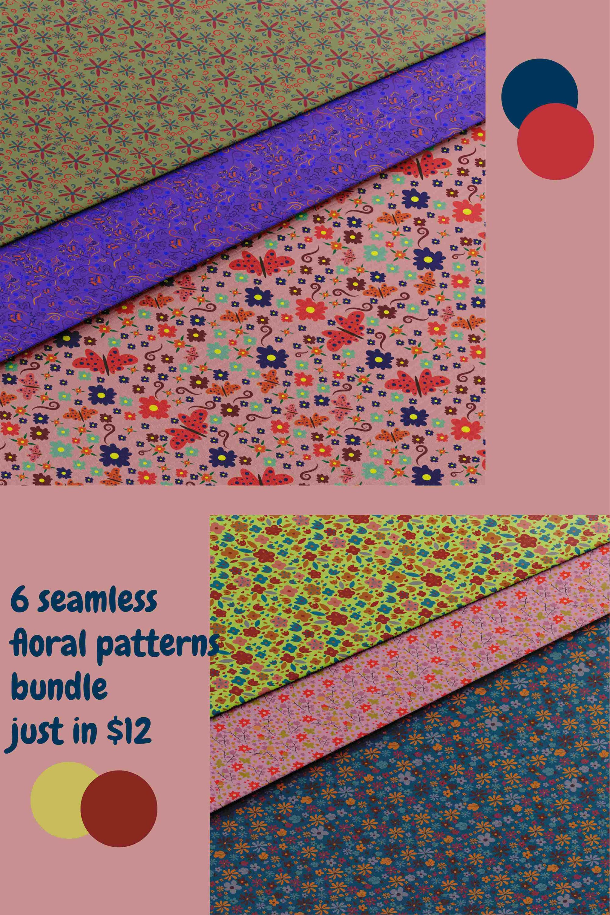 6 Seamless Floral Patterns Only in $12 pinterest image.