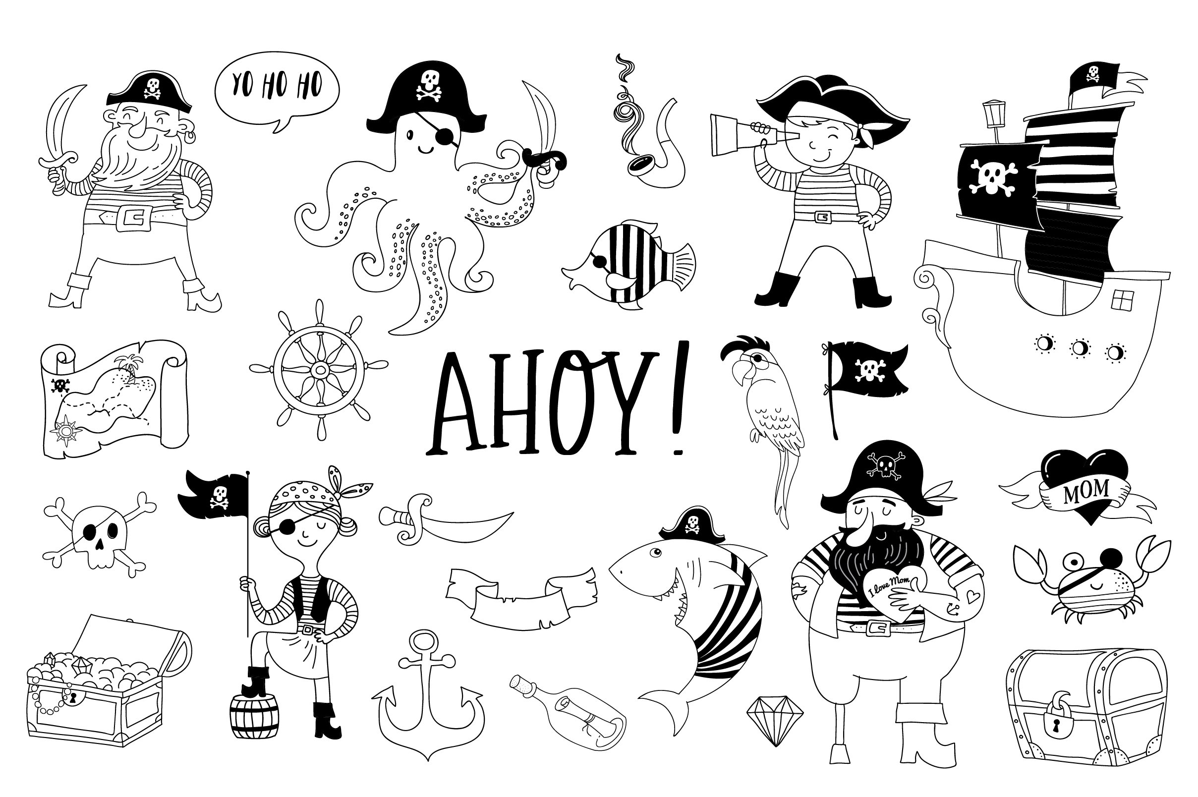BW pirates in an outline.