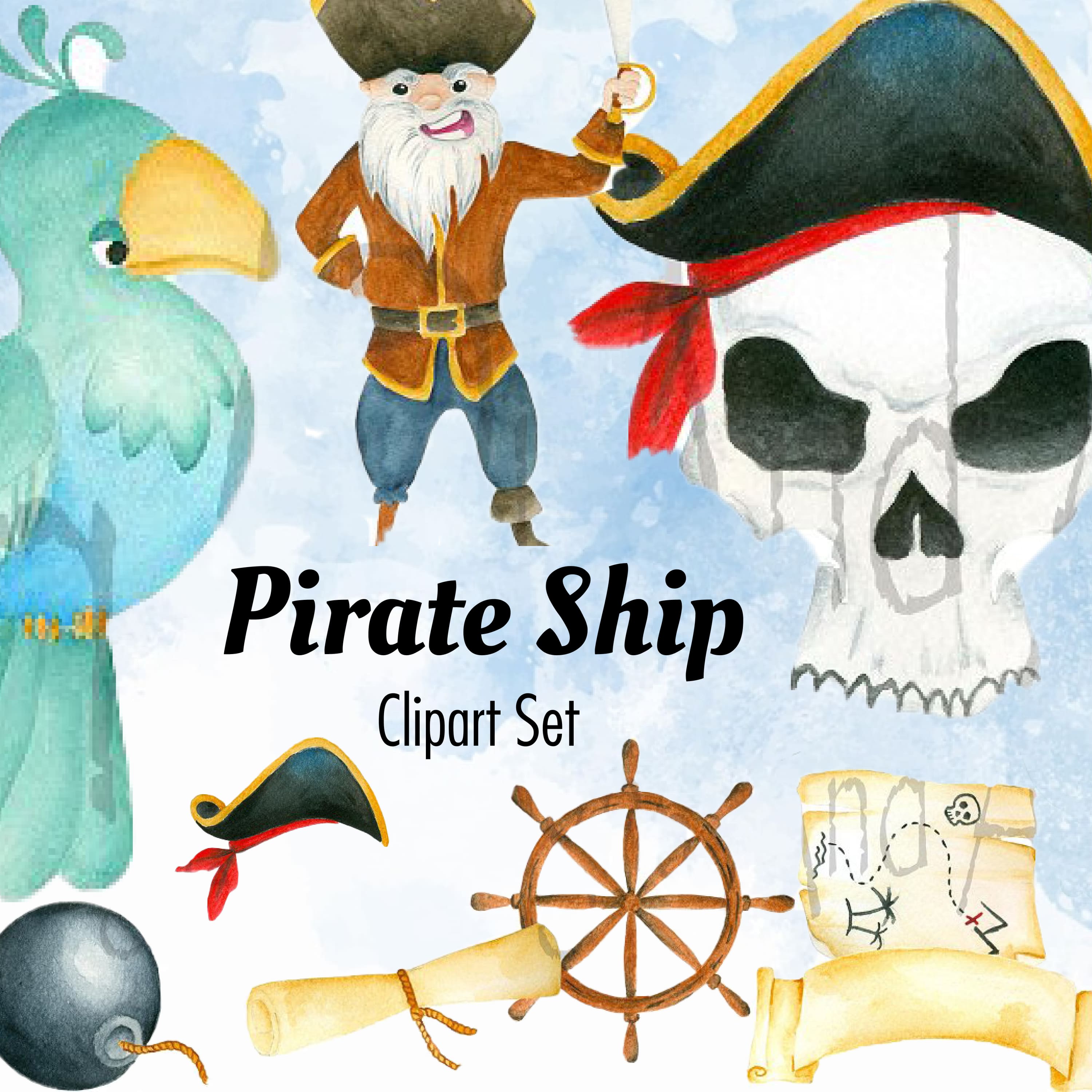 Pirate ship clipart set.
