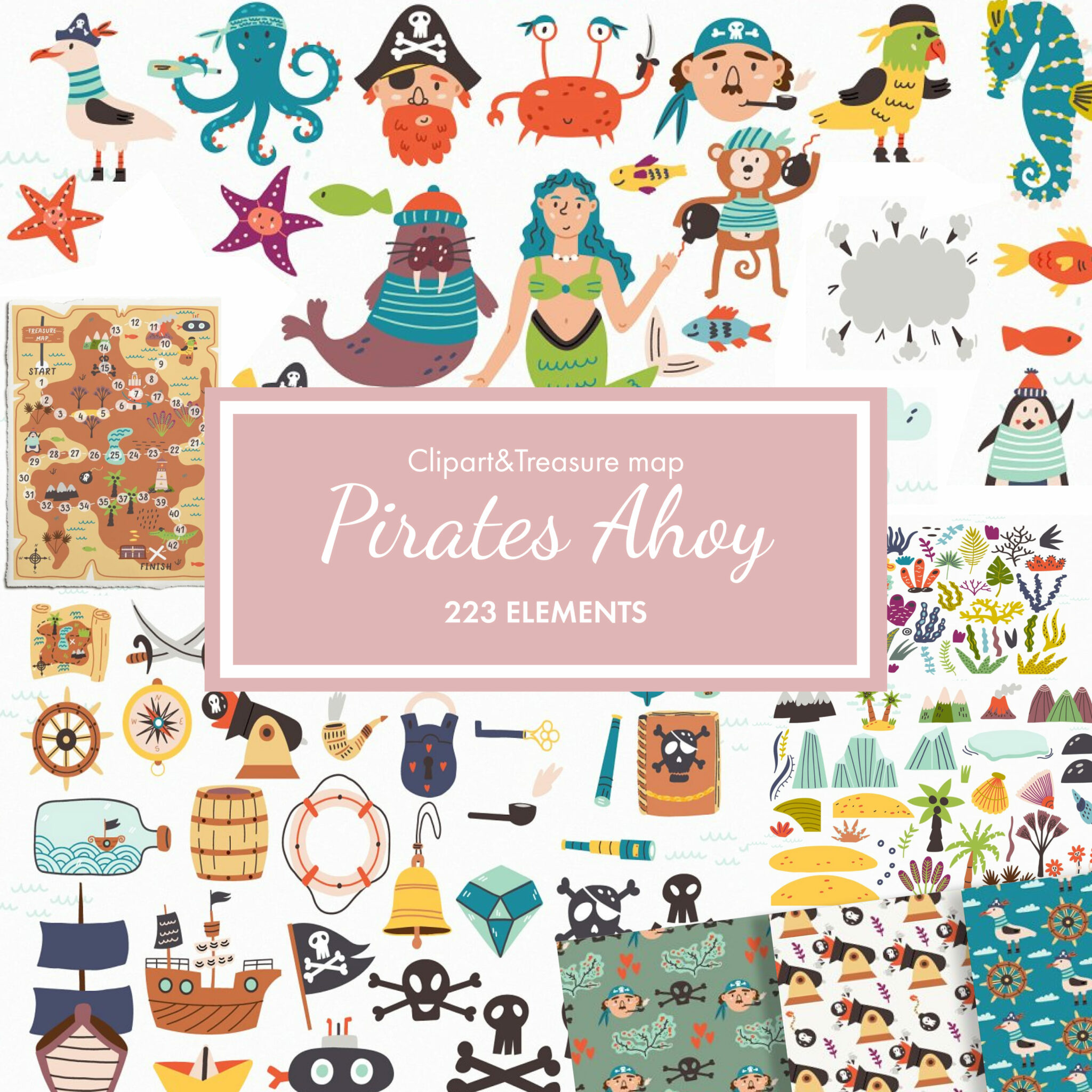 Pirates Ahoy Clipart And Treasure Map Masterbundles 6624