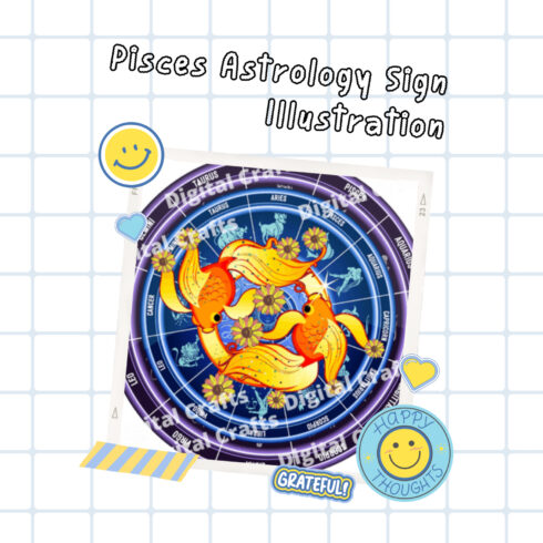 Pisces Astrology Sign Illustration, KDP.