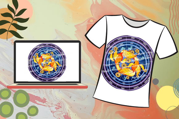 White t-shirt with the pisces astrology sign illustration.