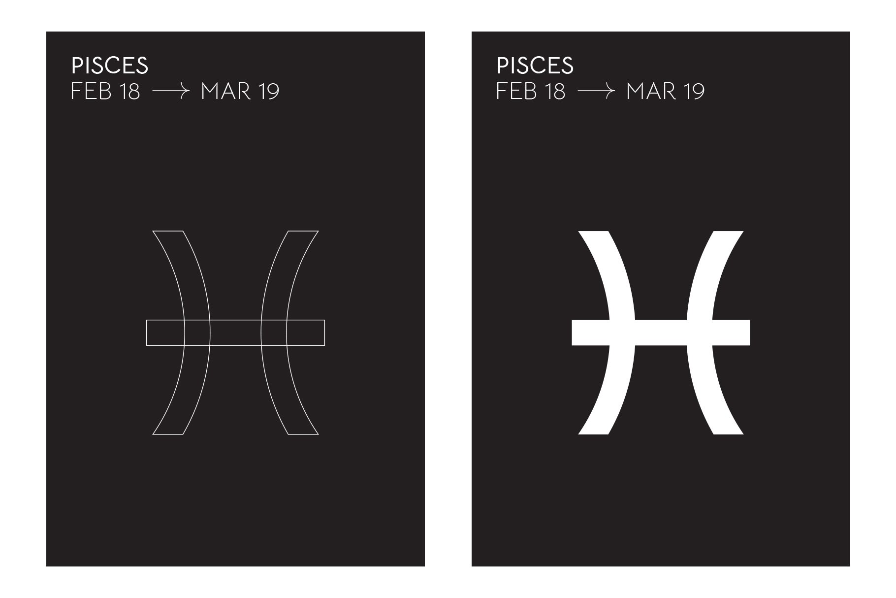 Outline and bold white Pisces graphic.