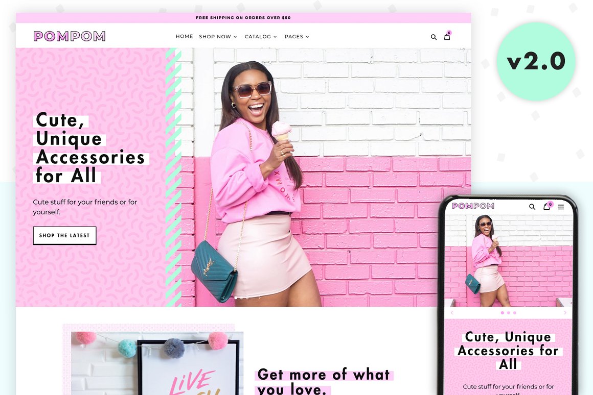 An image of a colorful Shopify theme in pink colors.