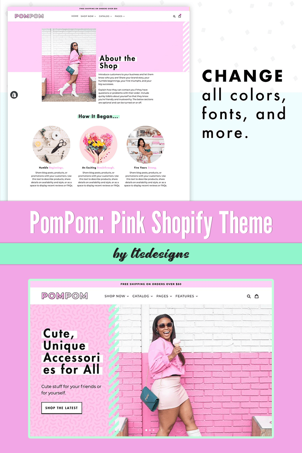 An image of a beautiful Shopify theme in pink colors.