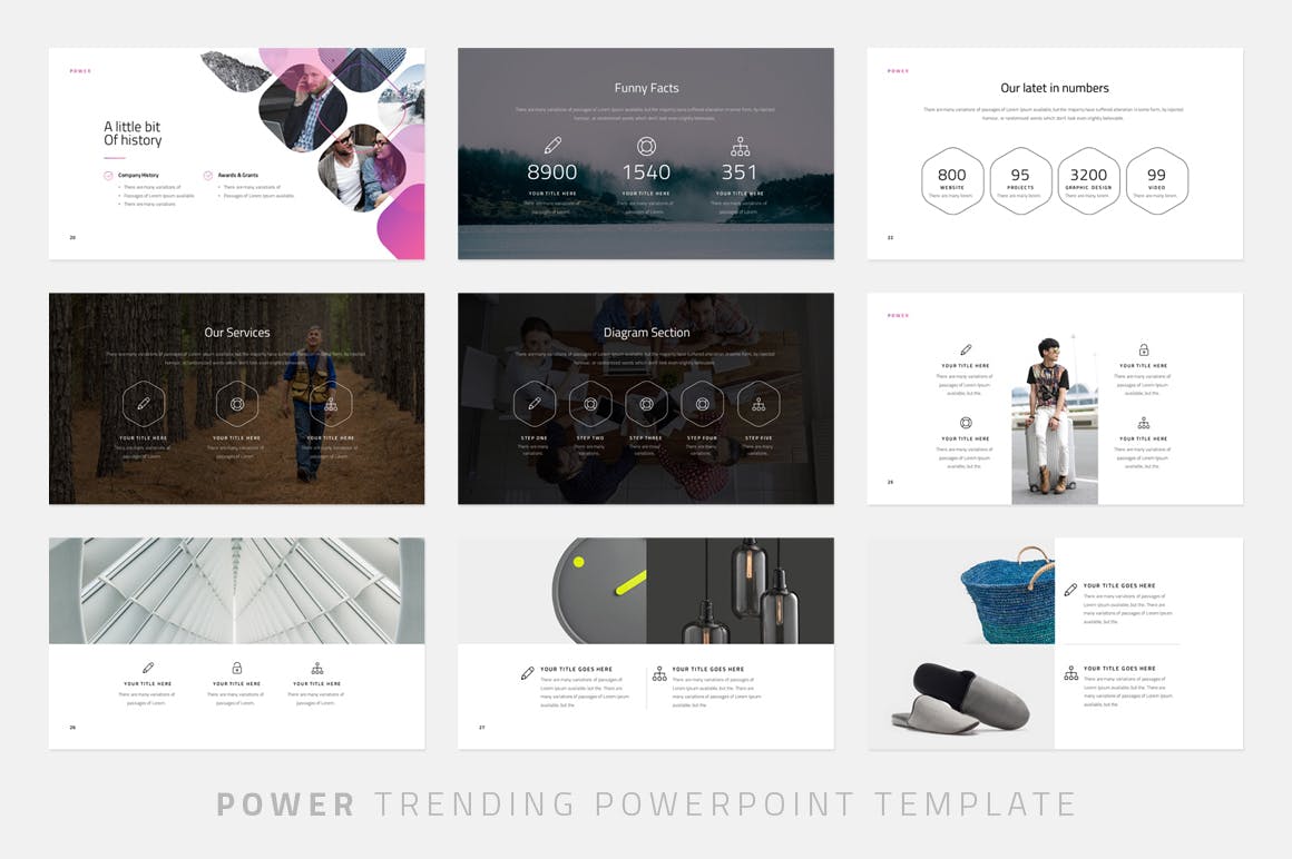 Collection of images of gorgeous presentation template slides.