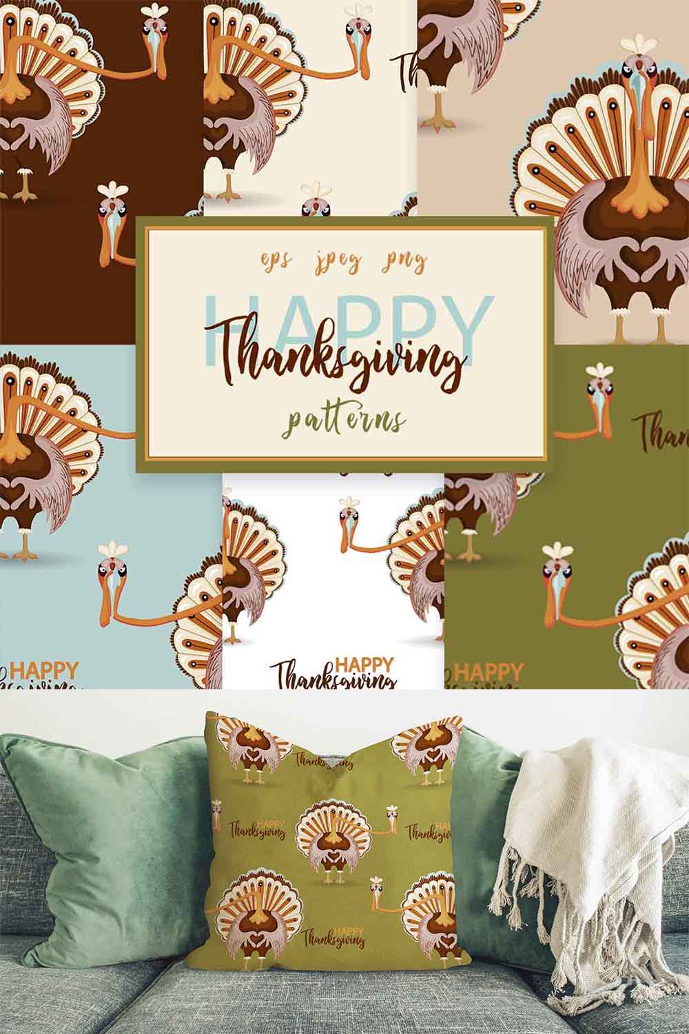 Thanksgiving Day Turkey Pattern Bundle pinterest image.