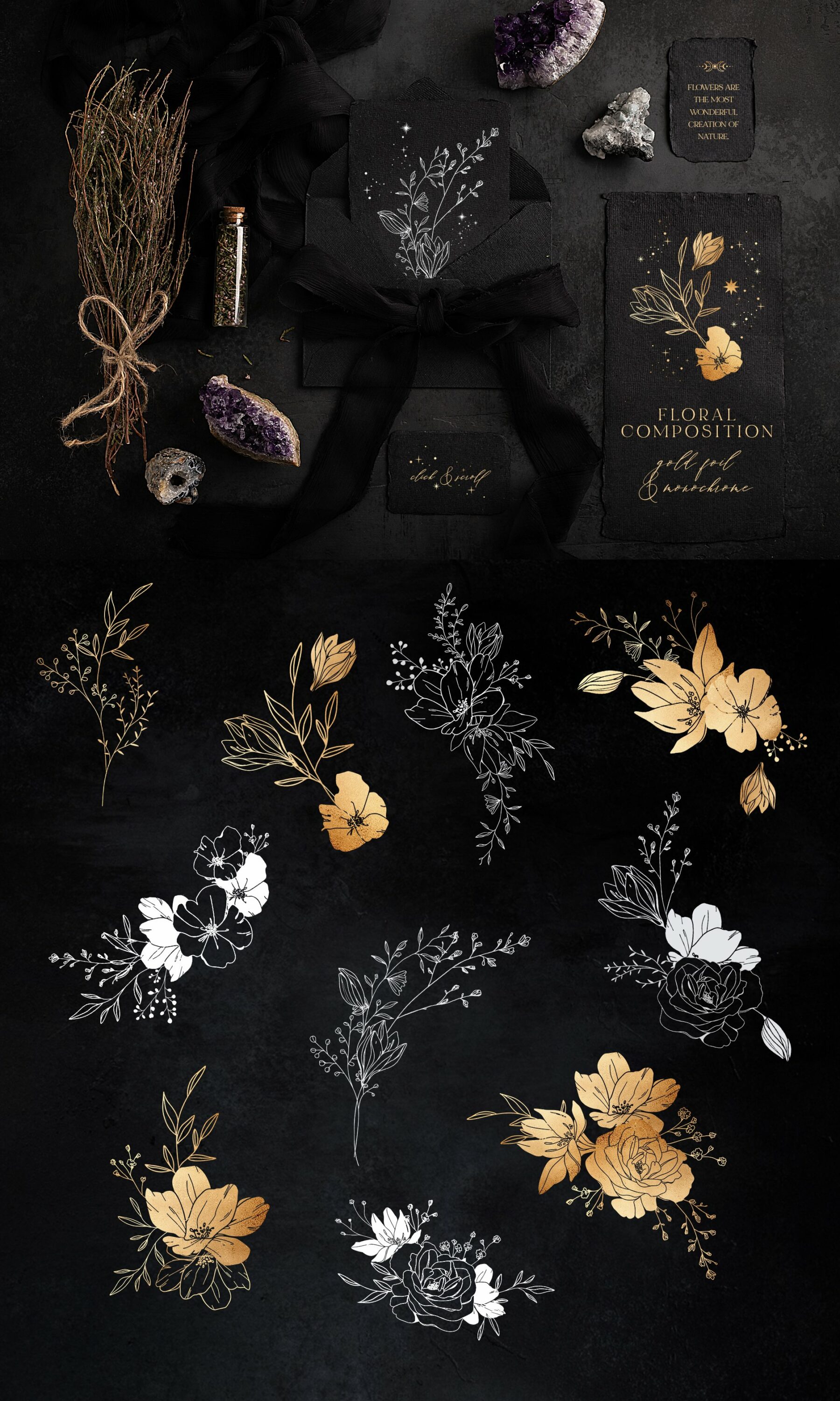 Royal gold flowers compositions.