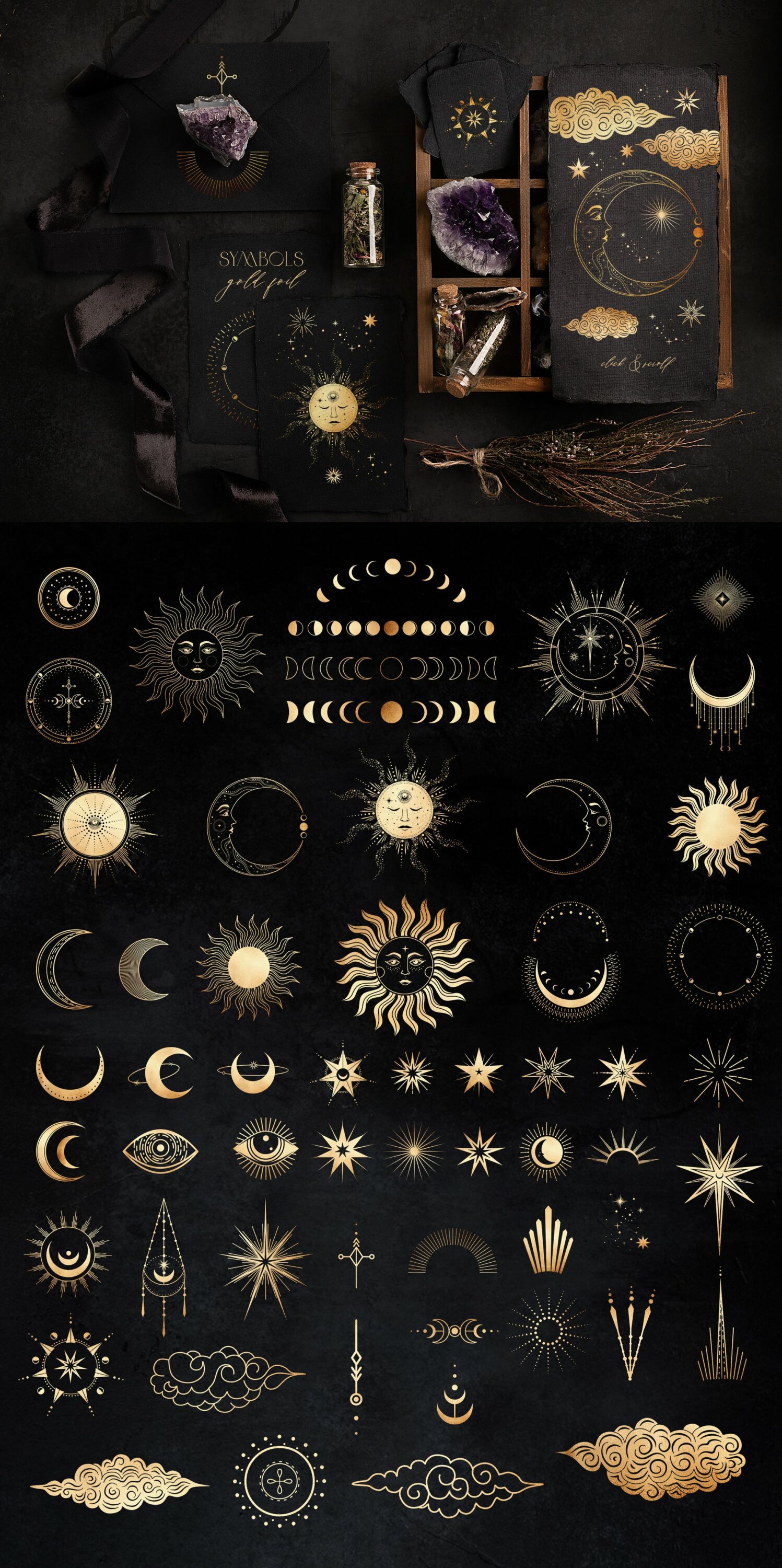 So beautiful and creative gold illustrations for your zodiac composition.