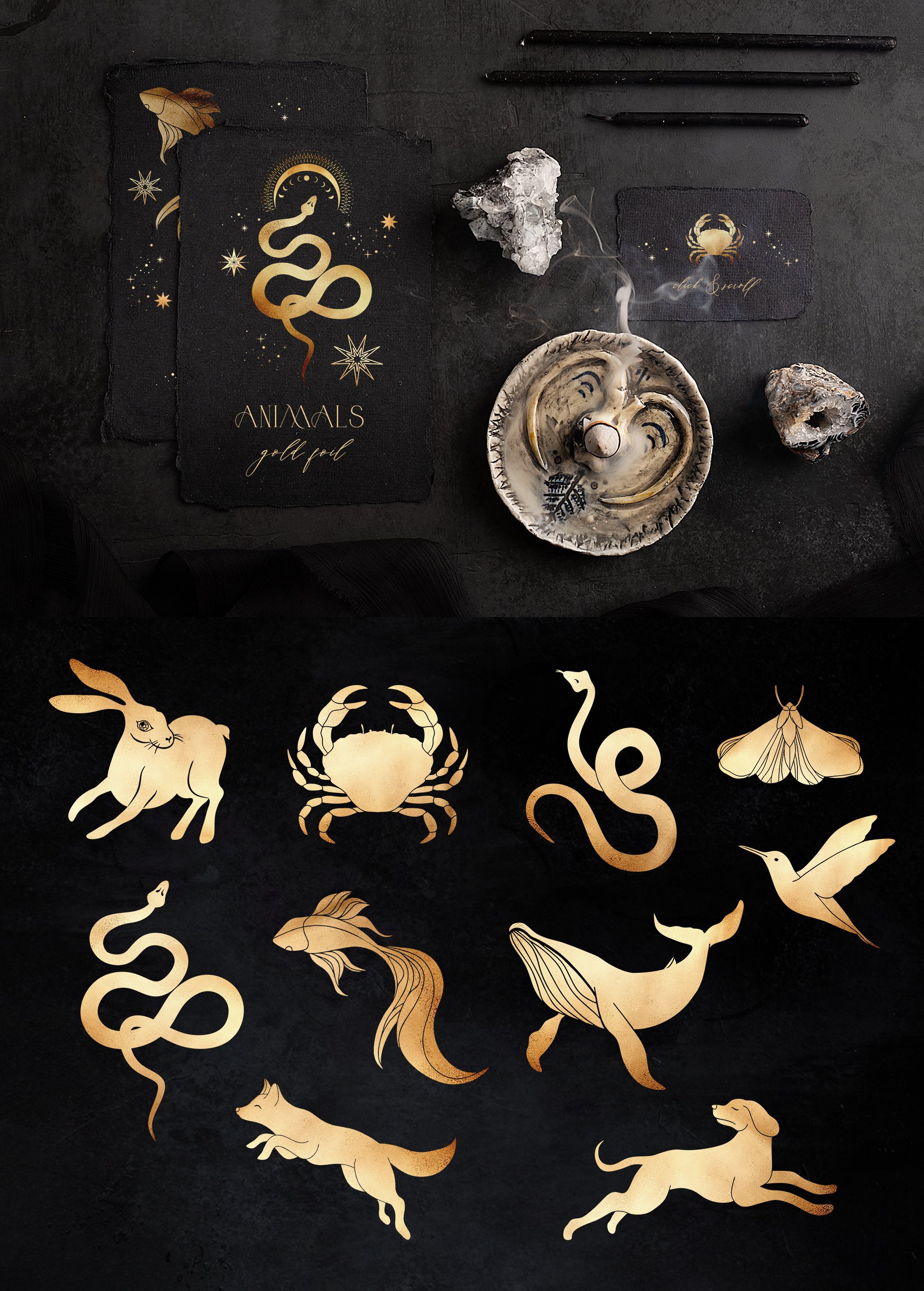 Simple gold sea animals.