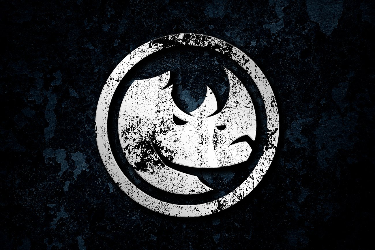 White rhino face logo in a grunge style.