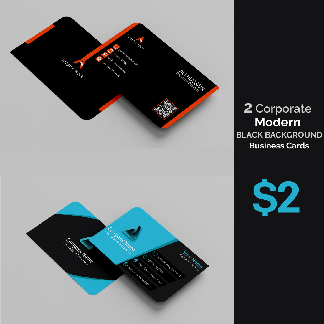 Modern Black Background Business Cards - MasterBundles