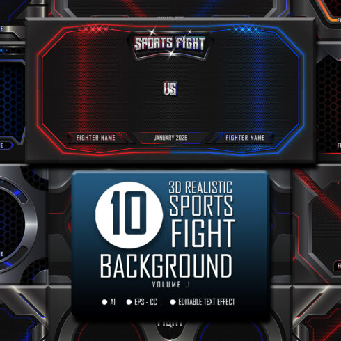 10 Sports Fight Posters and Backgrounds in 3D Realistic Style cover image.