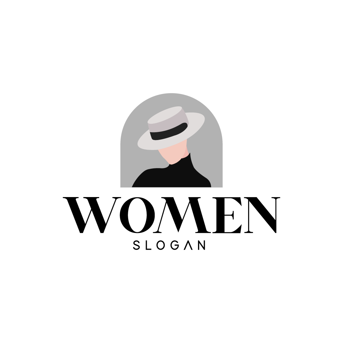 Charming logo with a picture of a woman in a hat on white.