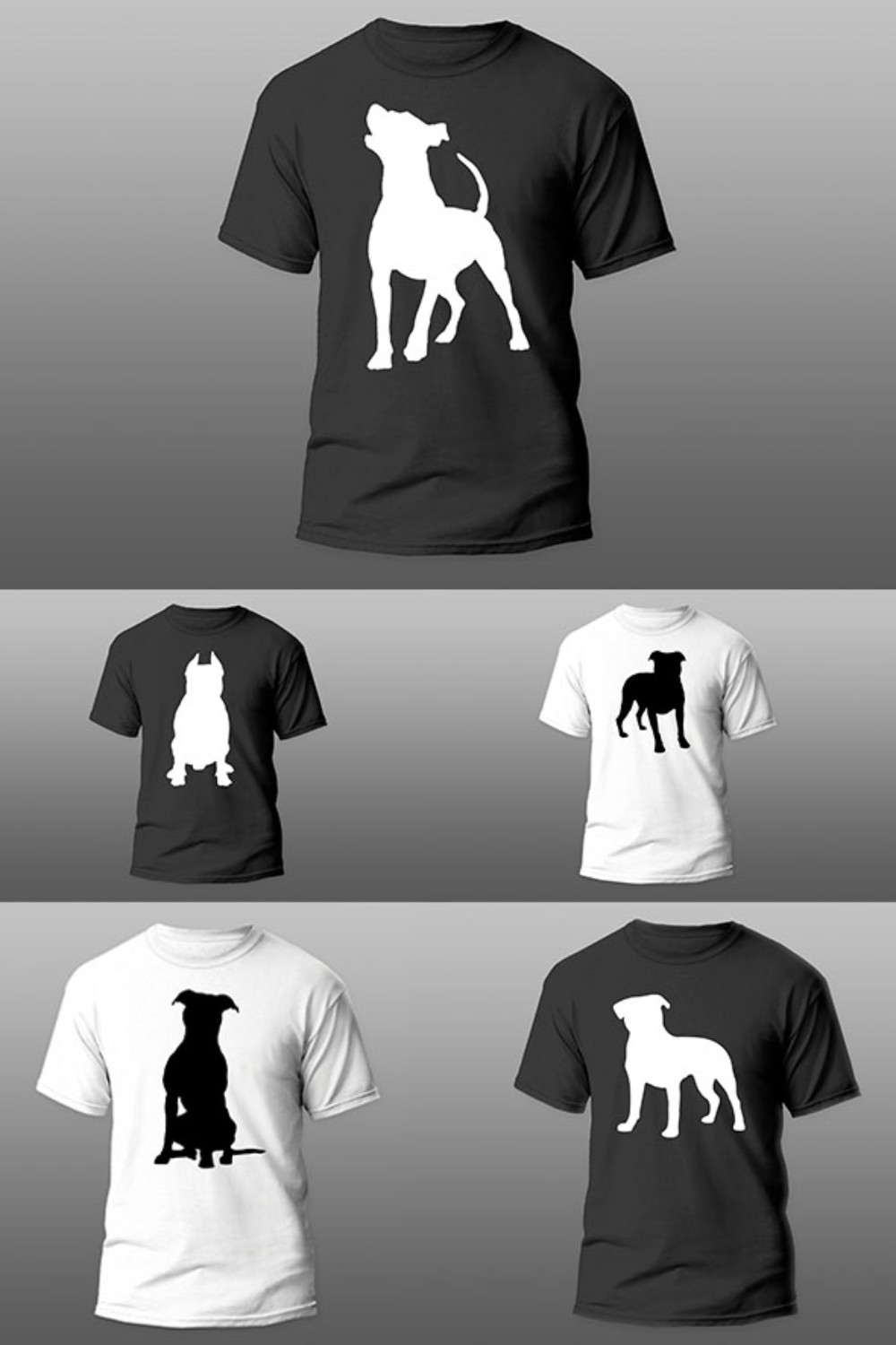 Pitbull Silhouettes T-Shirt Designs Bundle pinterest image.