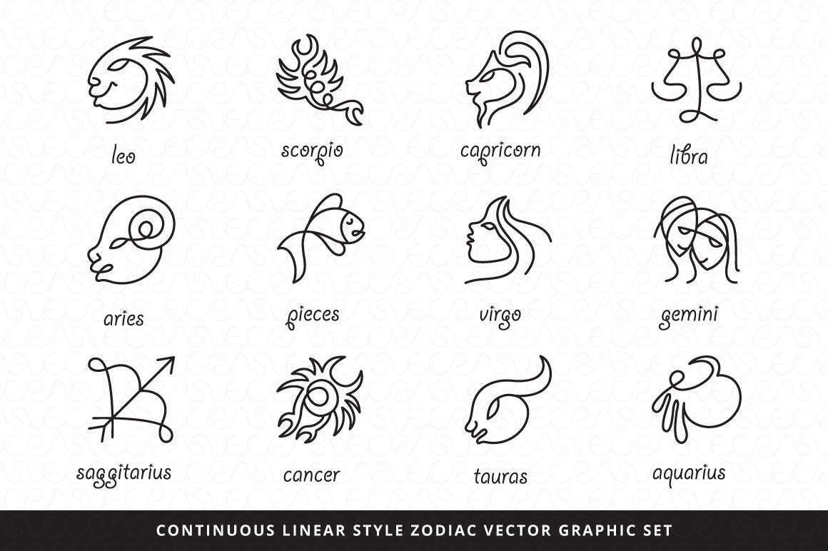 Continuous linear style for the zodiac graphic collection.