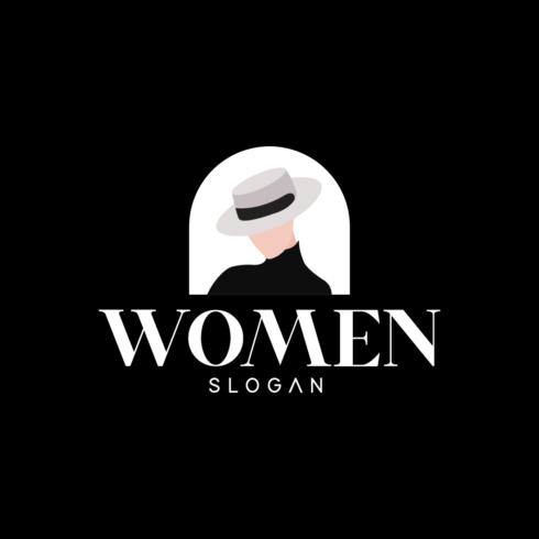Colorful logo with the image of a woman in a hat on a black background.