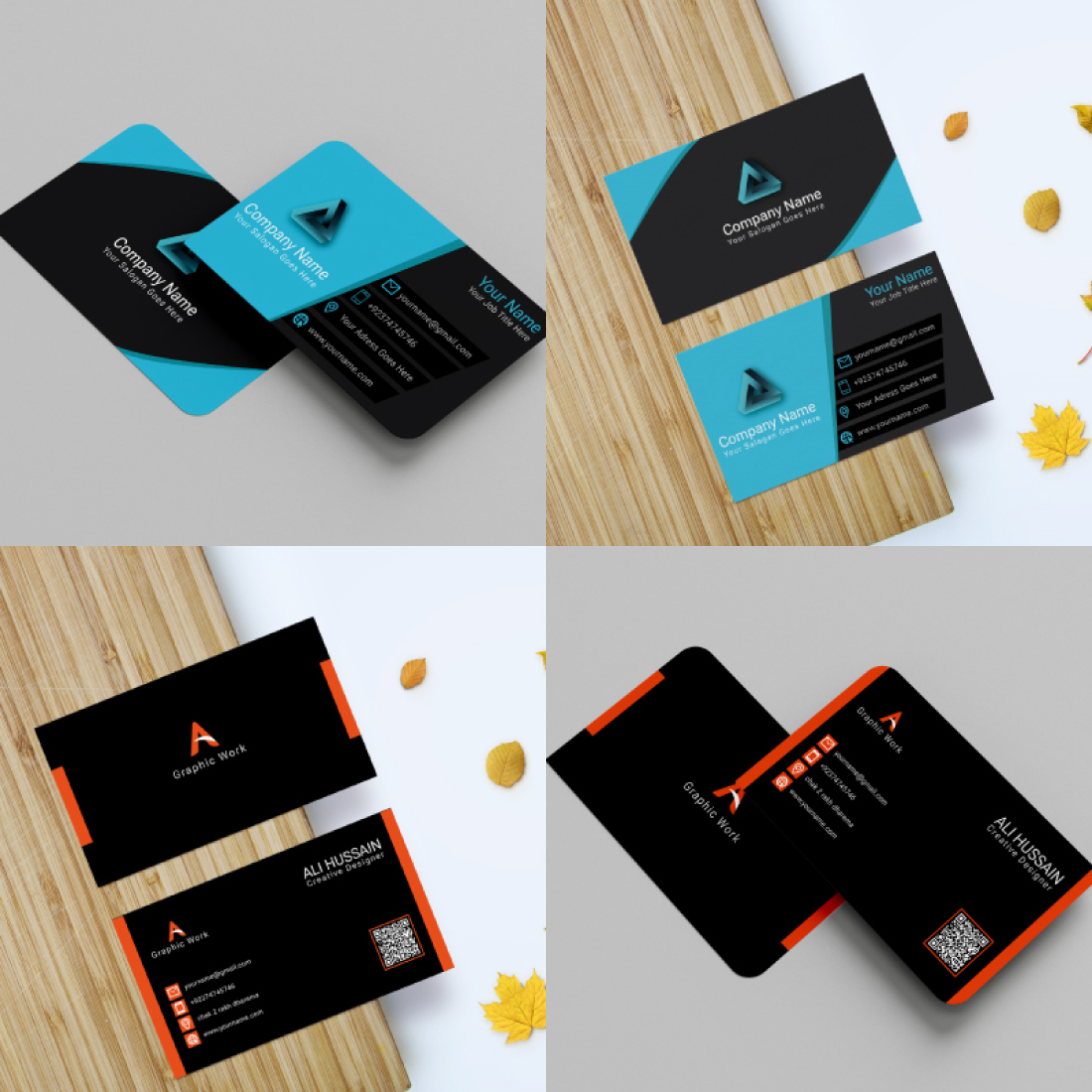 Modern Black Background Business Cards preview.