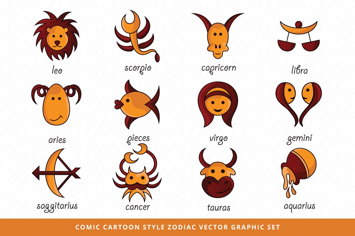 Comic cartoon style zodiac vector grpahic.